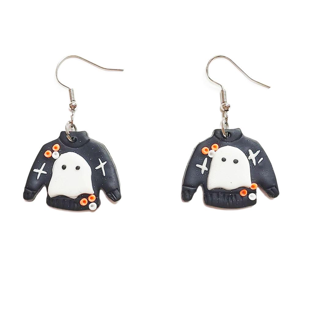 Women's Cute Halloween Ghost & Christmas Tree Polymer Clay Earrings