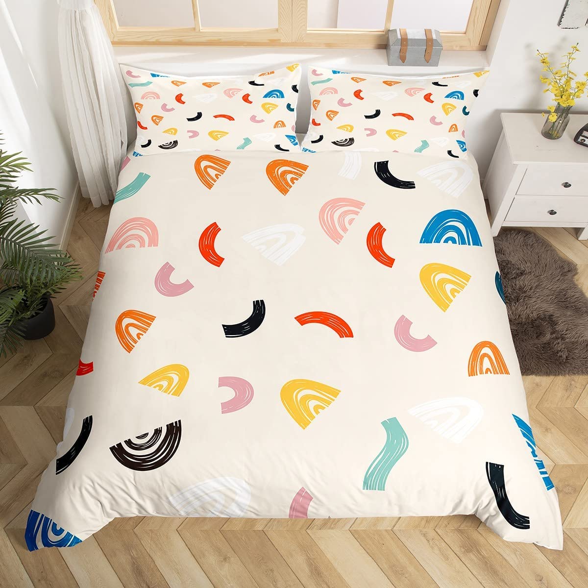 

Rainbow Duvet Cover Set Heart Love Bedding Set Microfiber Colorful Rainbow Clouds Comforter Cover Twin King Size For Kids Girls 200x230cm 3pcs