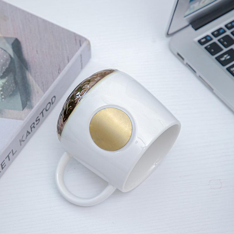 1pcs 420ml New Ceramic Cup Copper Flake Fish Scale Mug Large Capacity Coffee Office Gift Can Be Customized with Name and Logo