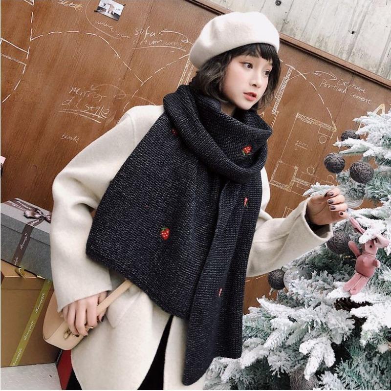 Cute Korean Style Knit Scarf for Women Winter Student Versatile Warm Long Shawl Autumn Winter