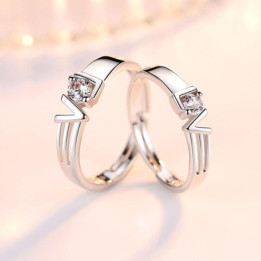 New Arrival  Sterling Color Couple Rings Chic Fashionable Love Language Adjustable High Quality Cubic Zircon Pair Lovers Rings Jewelry