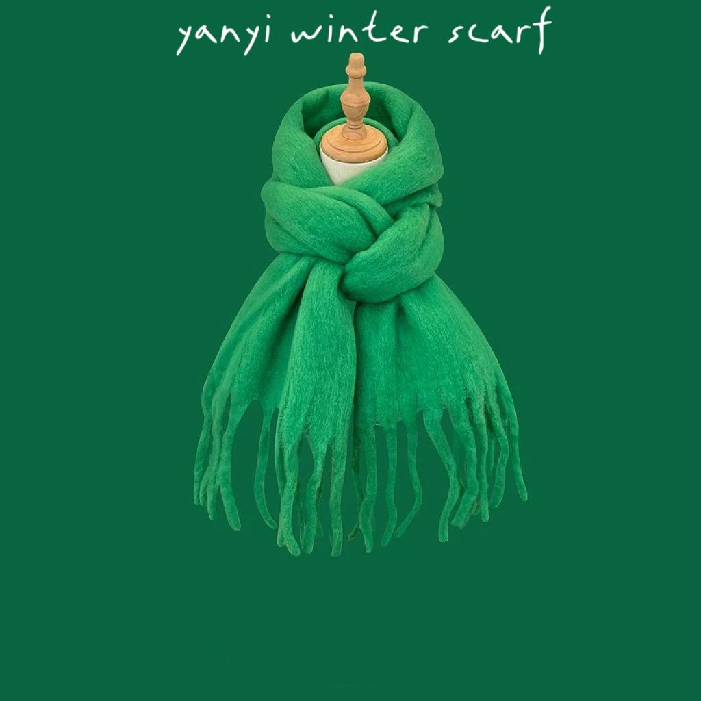 Women's Autumn & Winter Plaid Scarf: Thick Imitation Cashmere Shawl, Solid Color Neck Warmer for Students
