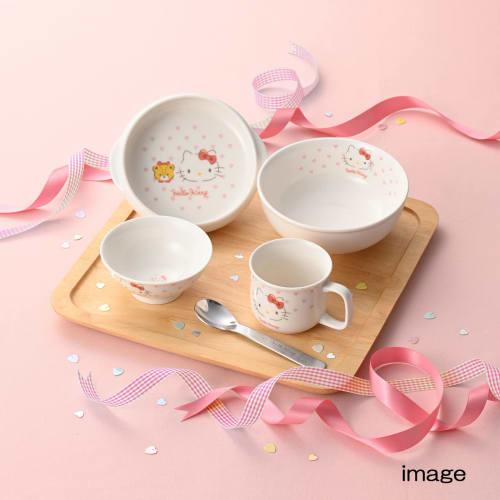 Kanesho Pottery (Kaneshotouki) Hello Kitty Rice Bowl, Children's Dishwasher and Microwave Safe, Kitty Merchandise, 10.5cm, Pink Heart Design, Made In