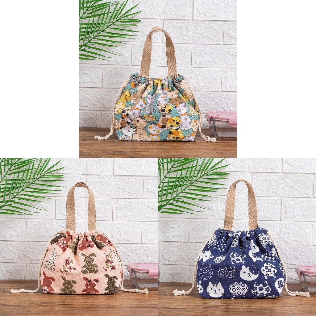 Japanese Lunch Box Bag Handheld Canvas Lunch Tote For Office And Picnics