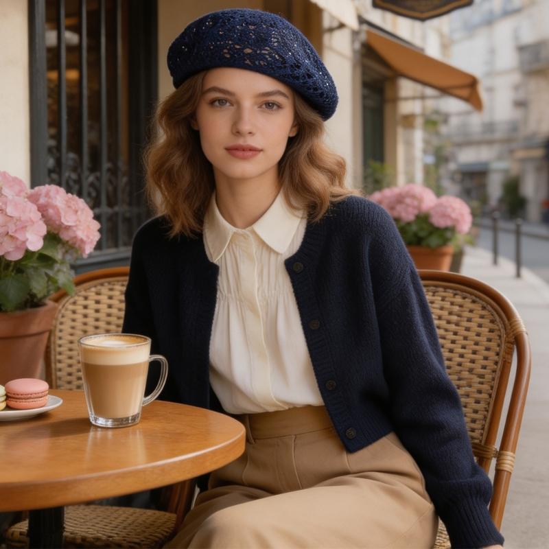 Elegant Hollow Out Knitted Beret Cap Stylish Pumpkin Shape For Ladies Daily Wear
