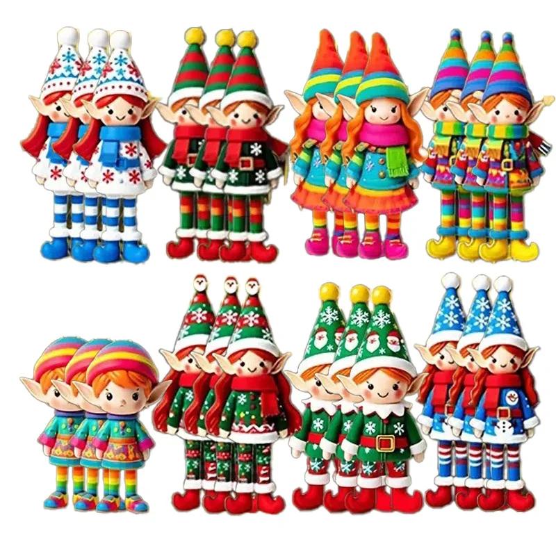 8/16/24Pcs Christmas Wooden Pendants 2D Angel Elf Xmas Hanging Ornament with Rope 2025 Christmas Home Decoration DIY Gift Labels