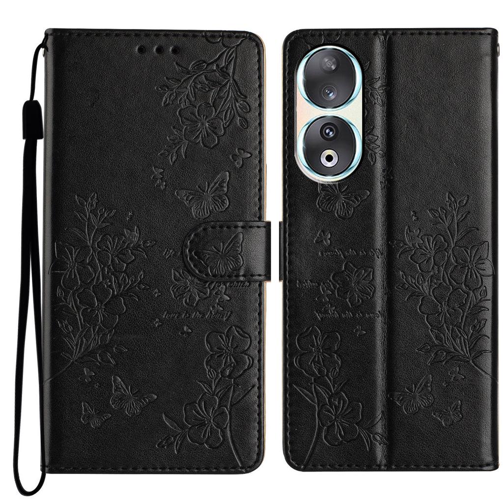 For Honor 90 Phone Case Butterfly Floral Imprint Leather Flip Cover with Stand