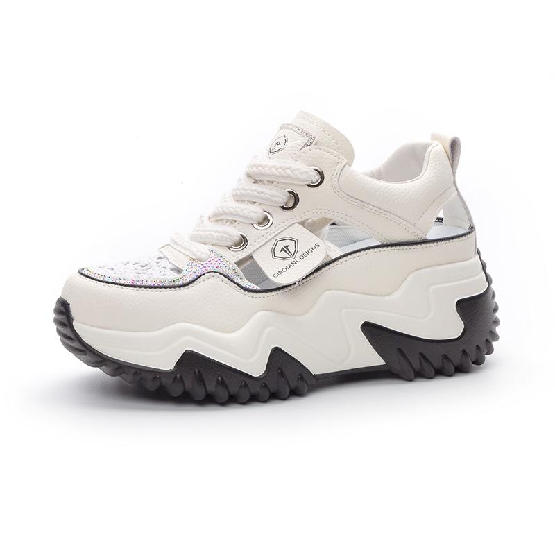 2025 Summer New Versatile Thick-soled Hollow Bag Head Sandals Women's Casual Breathable Little White Shoes Muffin Bottom Increased