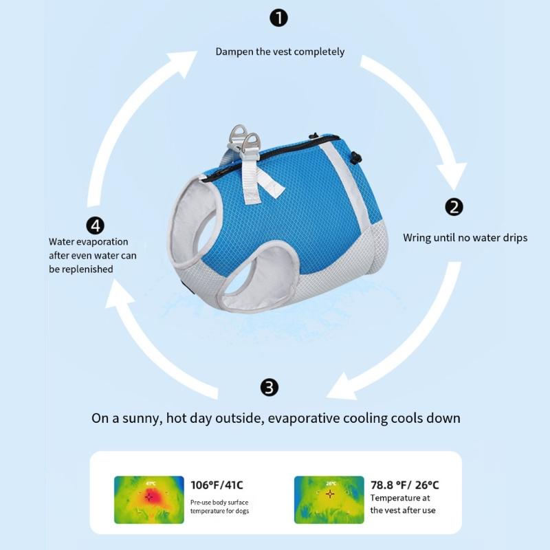 Ubranka chłodzące dla psa Kamizelka chłodząca dla psa na lato Kamizelka dla szczeniaka Szelki Szybkoschnące ubranka dla zwierząt z paskiem odblaskowym Akcesoria dla zwierząt