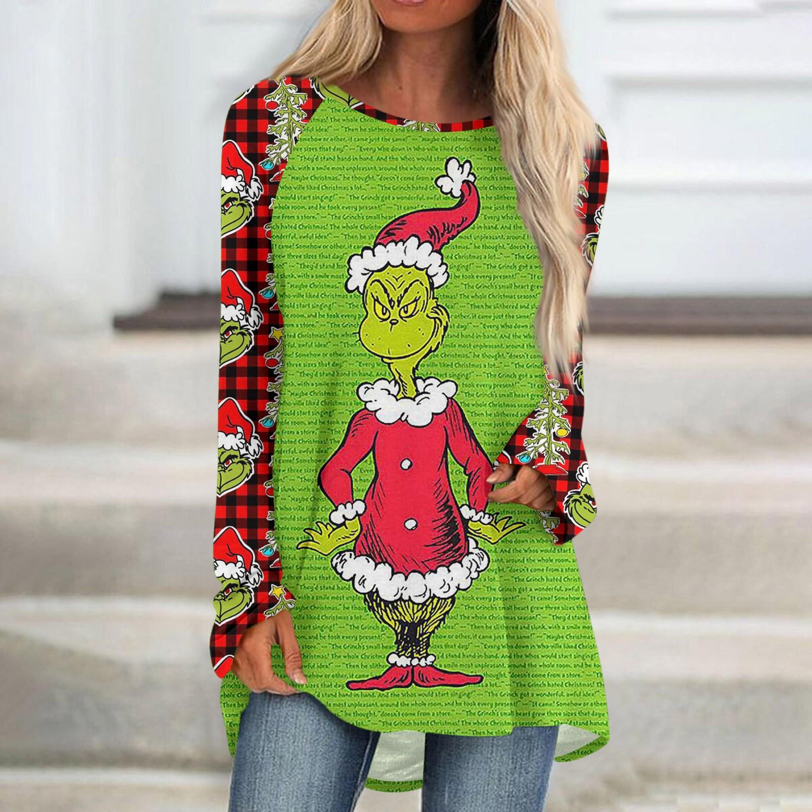 

Women s Fashion Casual T-Shirt Shoulder Stitching Print Long Sleeve Round Neck Medium Length Top XXXL