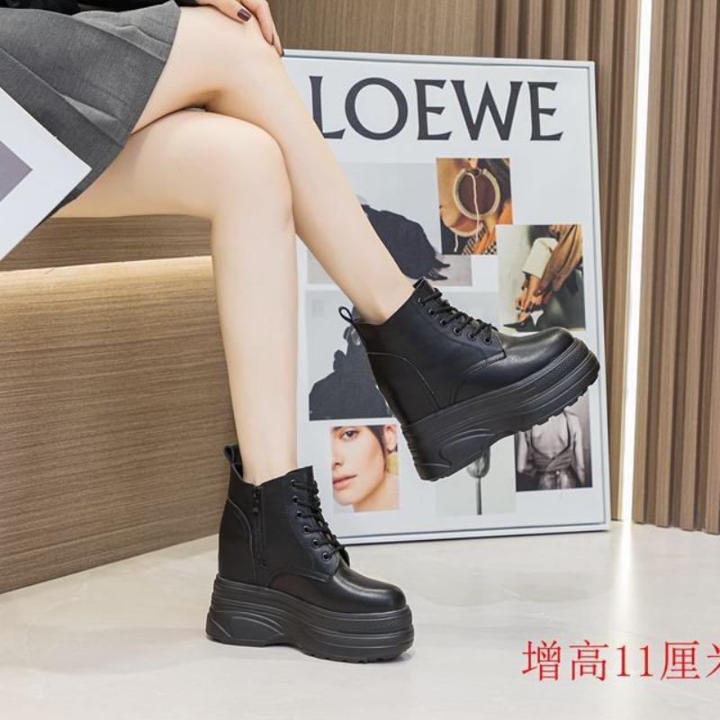 Fashion 11CM Super Thick Sole Chunky Heel Shoes Boots Ankle Mid Calf Knee Leather High Boots Zipper Spring Autumn Booties