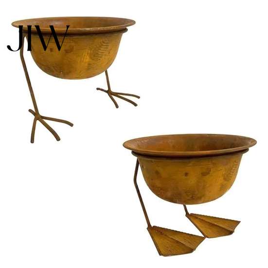 Außenpflanzgefäß Metall Vogelpfote Pflanzschale, Vintage Hühner Entenpfoten Basis Kleine Sukkulenten Skulpturaler Blumenkübel Topf, Rostfreier Blumentopf