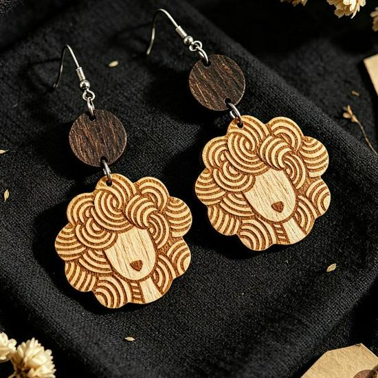 Wooden Double-Sided Patchwork Pendant Earrings for Women