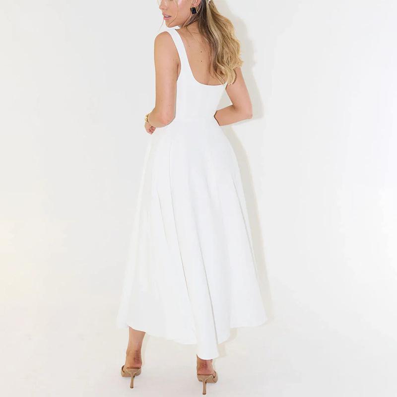 Summer Sexy Solid Color Straps Slimming Mid-Length Dress