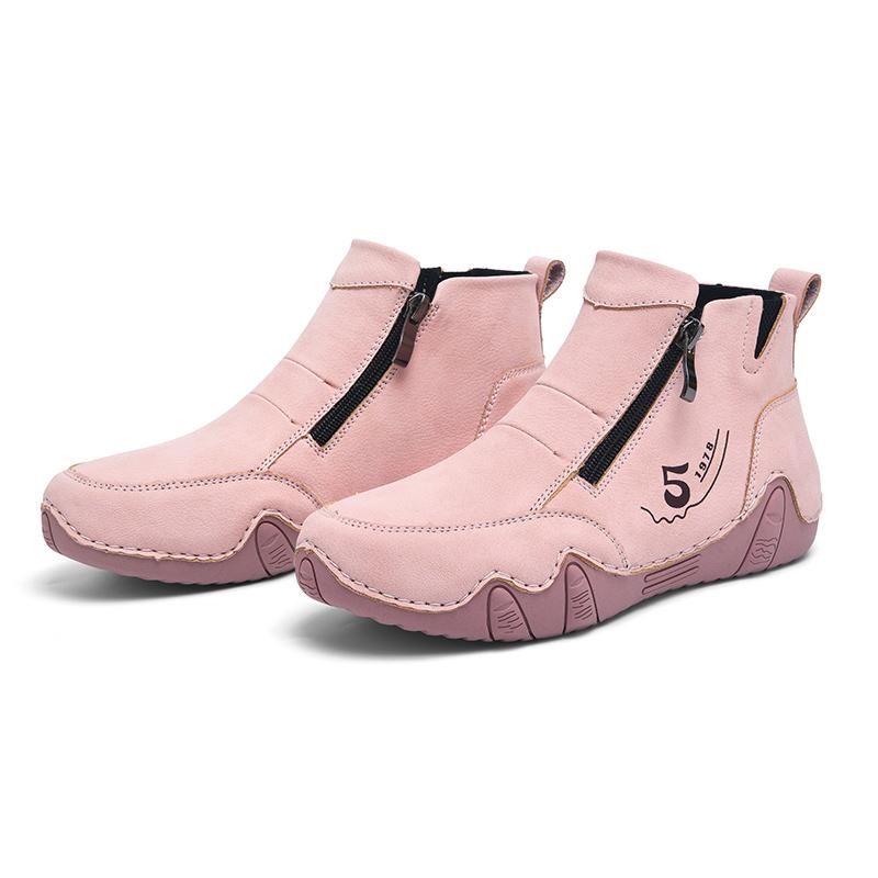 TUINANLE Women High Tops Shoes Spring Zipper Casual Anti Slip Flat Sneakers Girl's Ankle Boots Pink Ladies Shoes