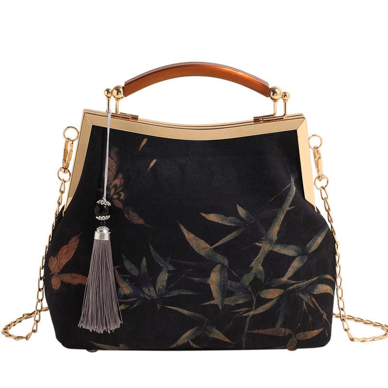 Vintage Kvällsväska för Kvinnor Kyss-lås Topphandtag Clutch Axelkedjeplånbok Små Crossbody-väskor med Tofs Kvällshandväska för Bröllopsfest Bal