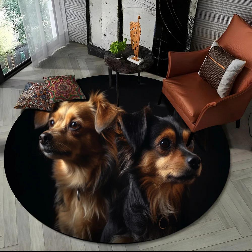 Cute Dog Samoye, Chihuahua, Husky, Koki Cartoon Round Area Rug,Carpet Rug for Living Room Bedroom Sofa Playroom Decor,Non-slip