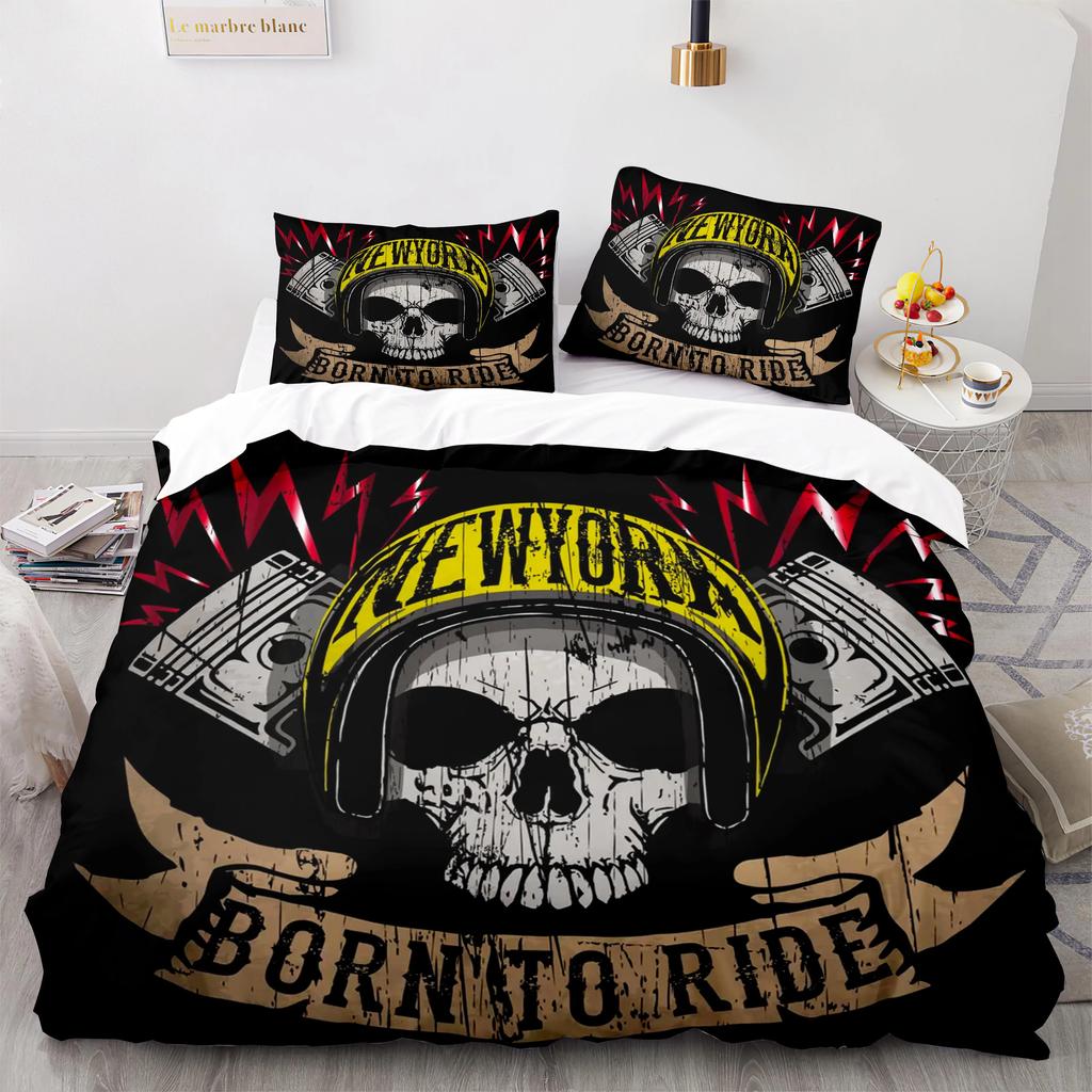 Skull King Queen Bettbezug Gothic Skelett Bettwäsche Set für Erwachsene Jugendliche Personalisiert Halloween Knochen Polyester Steppdeckenbezug