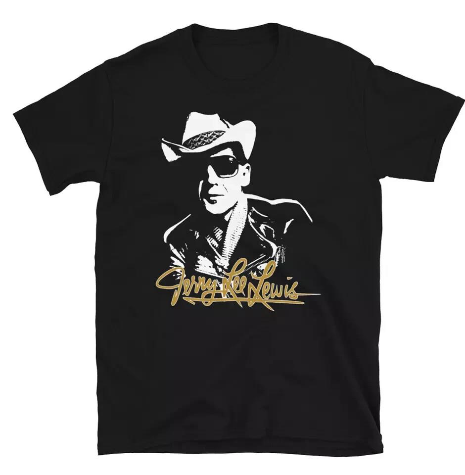 Мужская футболка с автографом Джерри Ли Льюиса Черная хлопковая футболка S-4XL Унисекс футболка XXL