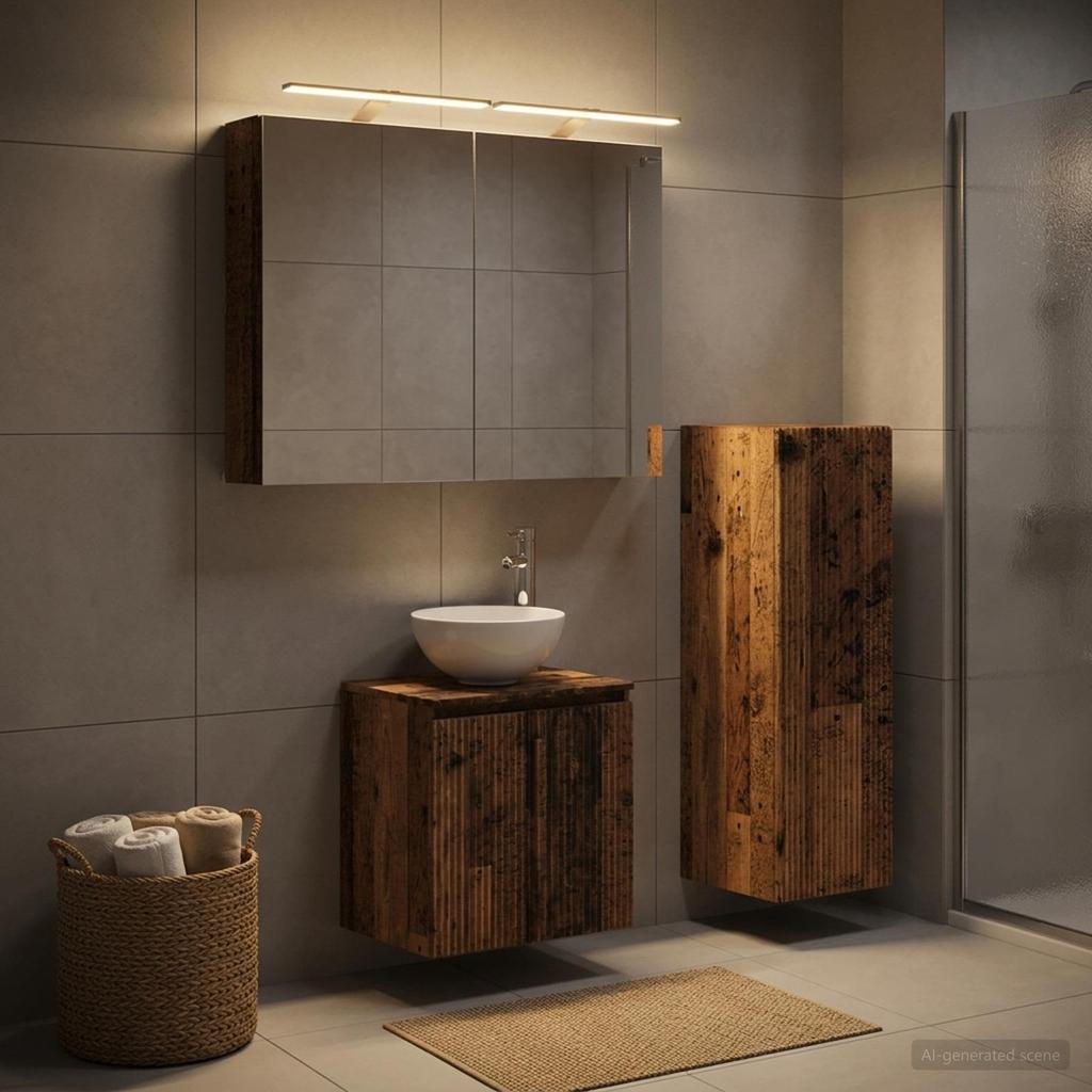 Bathroom Furniture Set 4 Pcs Reclaimed Wood Engineered Wood and Glass