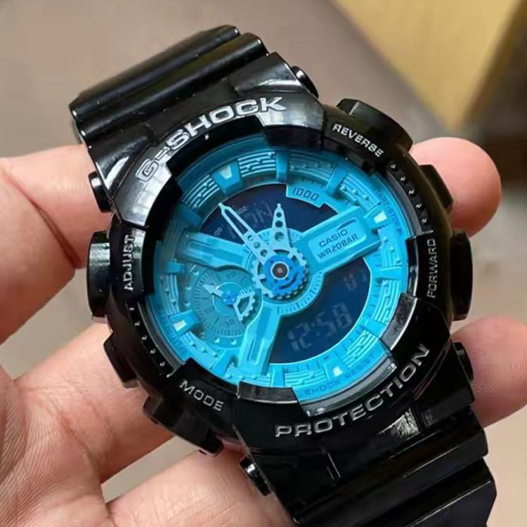 Casio G-Shock Youth Series Fluorescent Blue Fashion Dynamic Multifunction Sports Waterproof Quartz Movement Resin Strap Women Watches GA-110B-1A2PR
