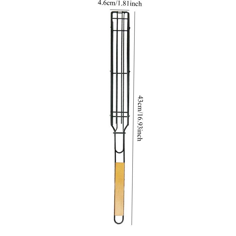 1PC BBQ Wooden Handle BBQ Cage Sausage BBQ Basket Wooden Handle BBQ Clip BBQ Grill Hot Dog Grill Outdoor
