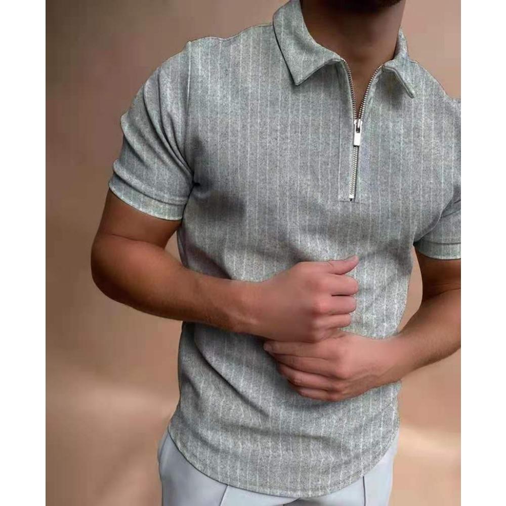 Summer Men's Casual Fashion Zipper Polos Digital Printed Stripe Plaid Pattern Mens Polo Shirts with Short Sleeve Men Clothing