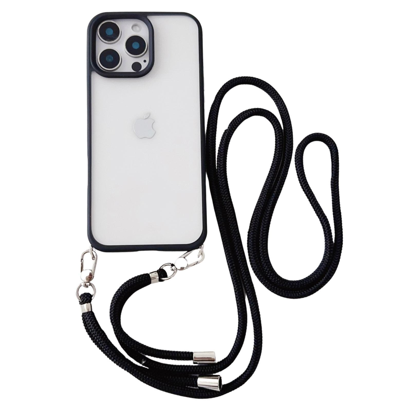 

Для iPhone 16 Pro Max Чехол ТПУ+ПК Кристально прозрачная задняя крышка со шнурком Black