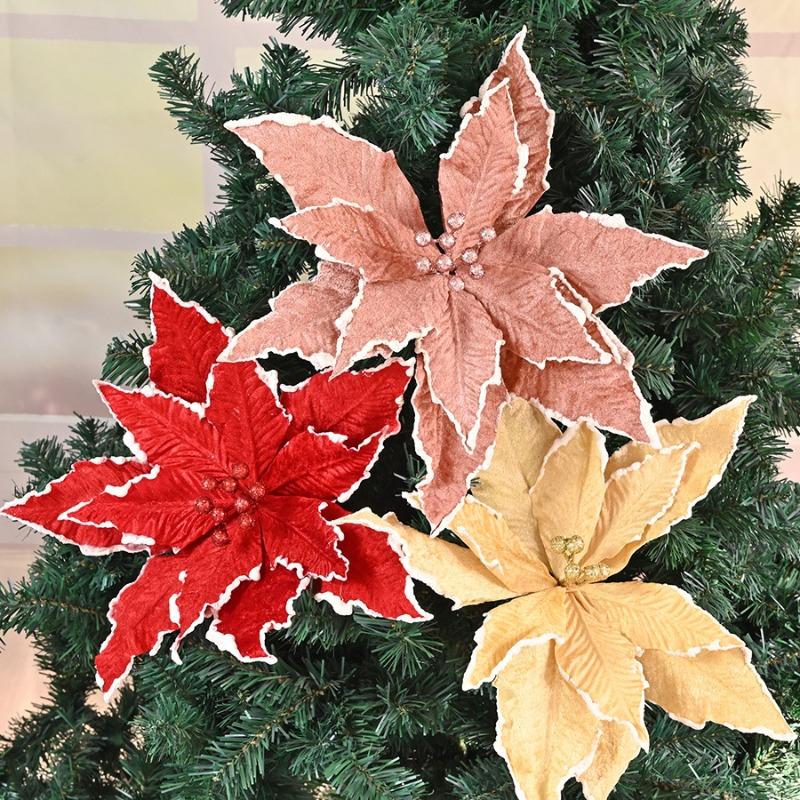 12 petals Christmas flower simulation Christmas flower window home decoration gold powder maple leaf Christmas props