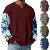 Men's Camouflage Stylish V-Neck Ribbed Textured Long-Sleeve T-Shirt