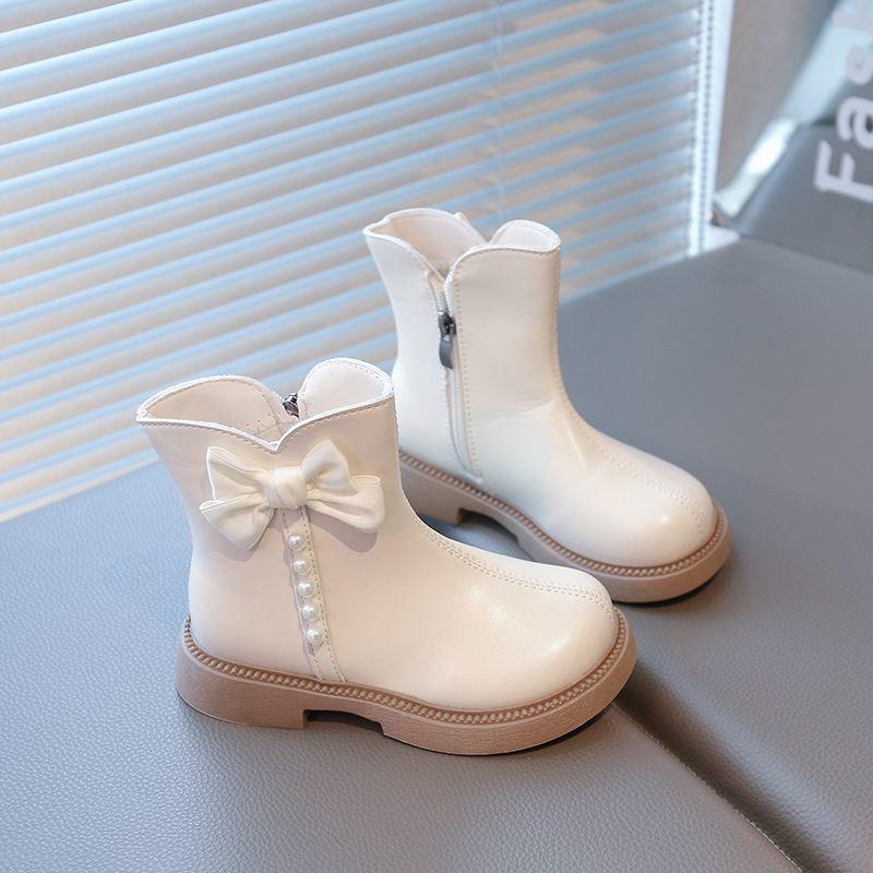 Girls' Fashion Boots for Autumn and Winter, Children's Fleece Princess Leather Boots