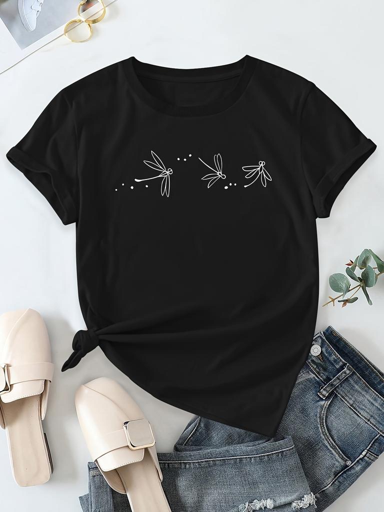 Camiseta Casual de Manga Corta para Mujer con Estampado Animal de Mariposa Libélula Cuello Redondo Ajuste Verano Casual Camisetas de Mujer Tela Suave