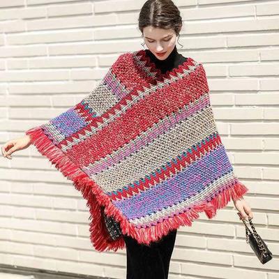 Women's Zigzag Knit Tassel Fringed Pullover Shawl Wrap Fall Hippie Soft Crochet Shawl Asymmetrical Scarf