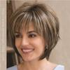 Women's Fashion Front Lace Short Mixed Color Straight Wig with Air Bangs