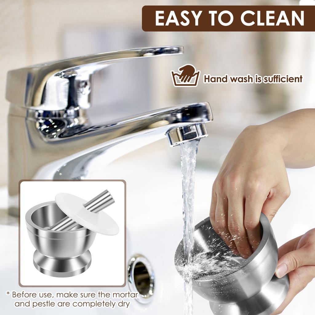 Zestaw Moździerz i Tłuczek ze Stali Nierdzewnej Wydajny Rozdrabniacz do Przypraw z Silikonową Pokrywką i Antypoślizgową Podstawą Odporny na Rdzę Rozdrabniacz do Tabletek