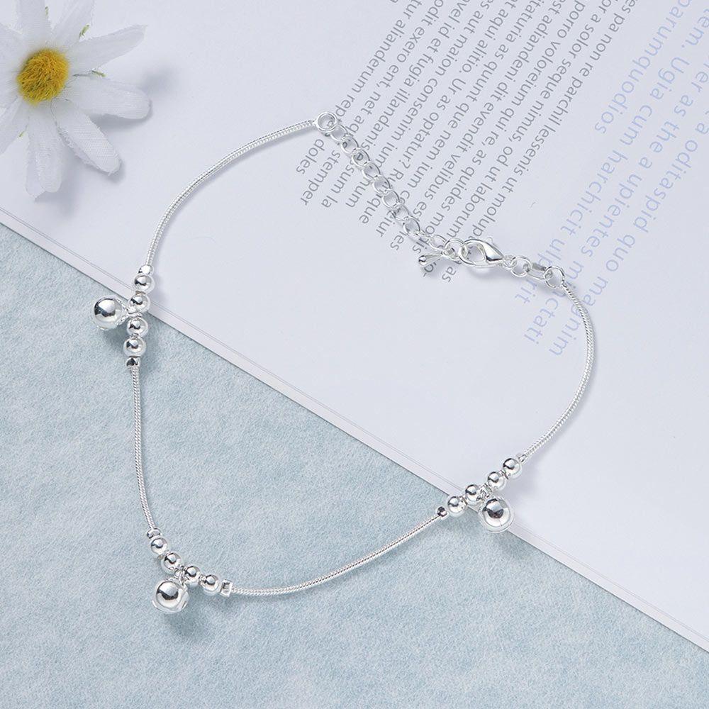 Simple Jewelry Fashion Silver Plated Chain Foot Anklet Bells Bead Ankle Bracelet