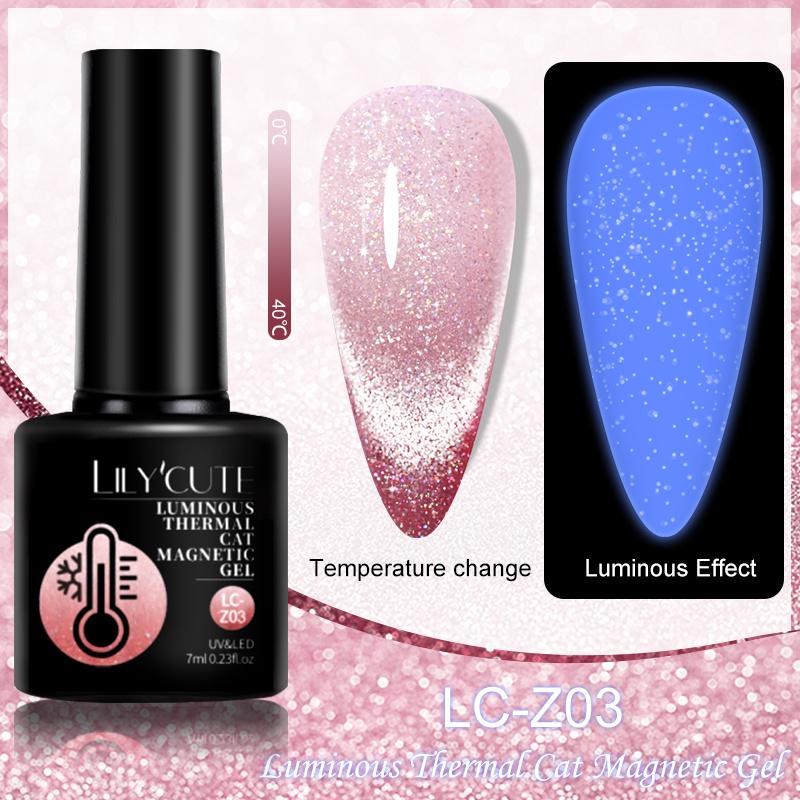 LILYCUTE 7ml Thermal Gel Nail Polish 3 Layers Temperature Shiny Color Changing Semi Permanent Soak Off UV Gel Polish Varnish Base Top Gel Nail Art DIY