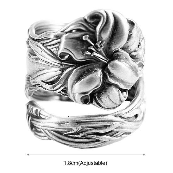 Yousheng Anillo ajustable con forma de cuchara de girasol, estilo bohemio, vintage, abierto, extensible, para mujeres y hombres, joyería