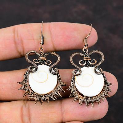 Shiva Eye Shell Earring Copper Wire Wrapped Earrings Handmade Earring Copper Jewelry Real Gemstone Earrings Brand New Jewelry Gift For Women