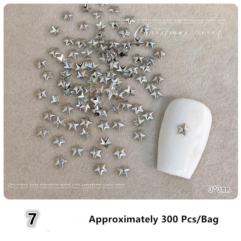 3D Alloy Five-Pointed-Star Gold Silver Diamond Nail Decoration Luxury Manicure Accessories Hollow Star Nail Art Art Rivet Charms