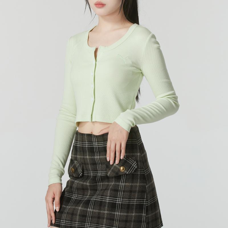 PUMA Breathable Comfortable Slim Fit Long Sleeve Knit Top Women tops Green 628475-80