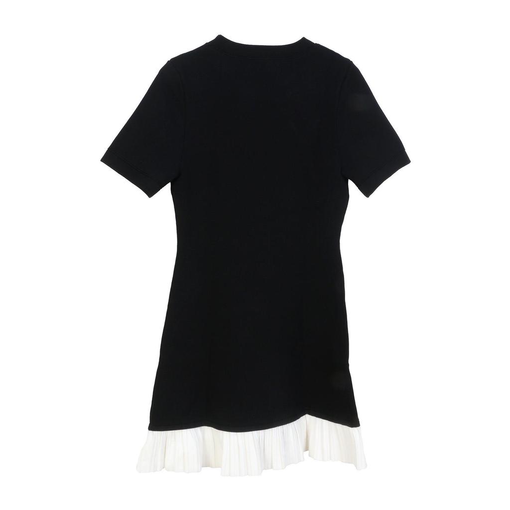 SP Family French Style Color Block Slimming Dress: Round Neck, Light Luxury, Short Sleeve