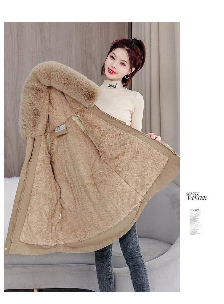 Petite Women's Thickened Down Parka with Fleece, Large Fur Collar, Korean Style, Waist-Cinched Hooded Jacket