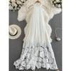 Seaside Vacation Style Dress Women's Summer New Arrival French Style Temperament Halterneck Cold-Shoulder Sleeveless Patchwork Lace Long Skirt