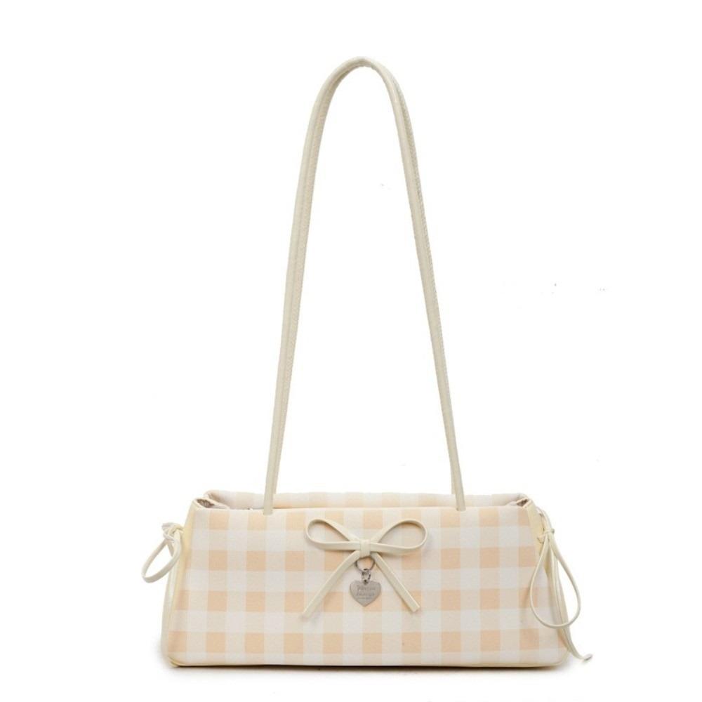 

Клетчатая сумка-багет Y2K с бантом, сумки под мышкой, портативная ПУ сумка через плечо для женщин жёлтый