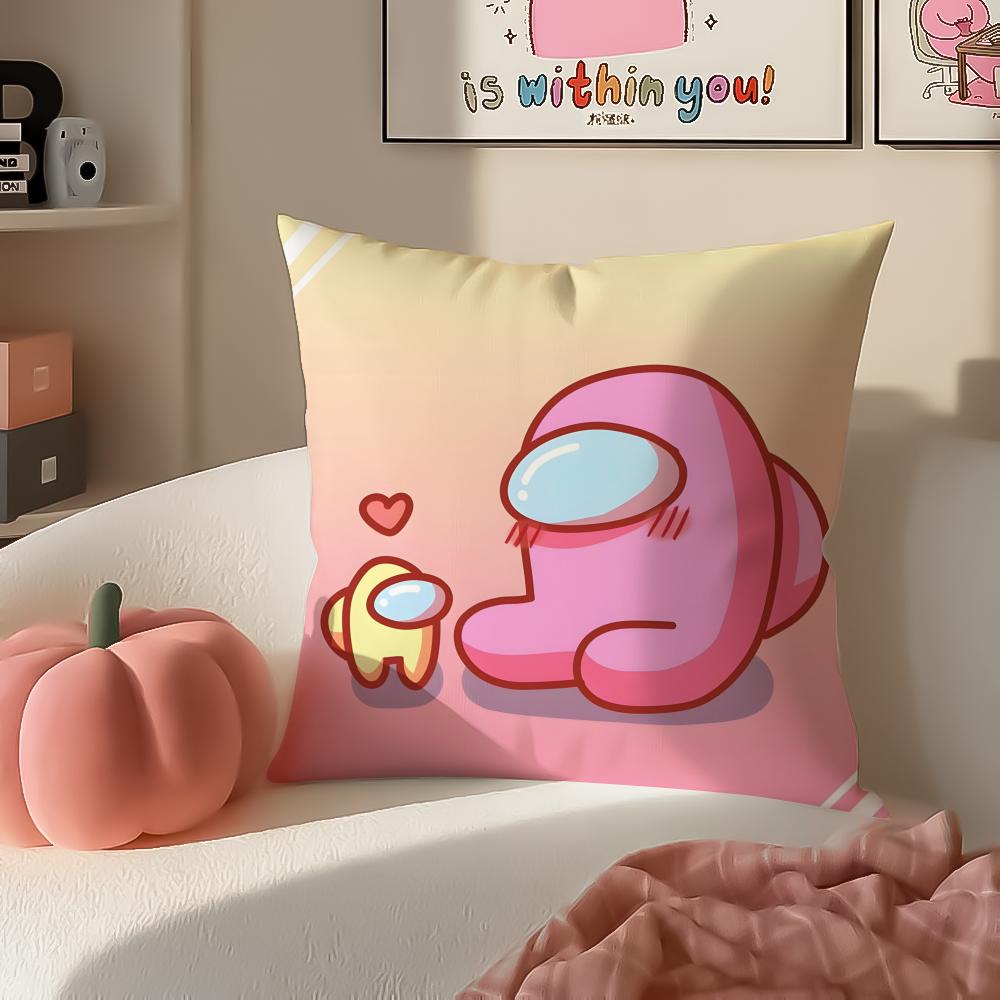 Fun Deduction Party Board Game AAmong Us Cushion Cover Pillowcase Short Plush Invisible Zipper Room Sofa Cushion Cover