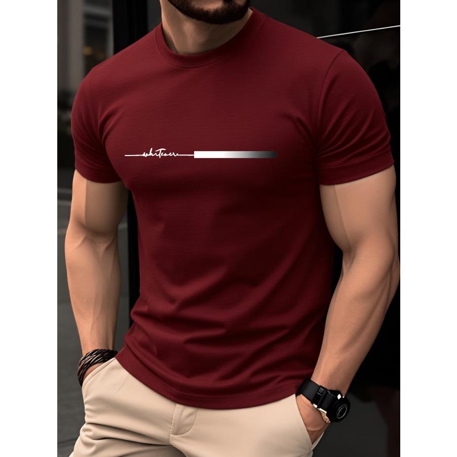 100% Baumwolle Herren T-Shirt, Sommer Kurzarm Slim Fit Rundhals Oberteil, Trendiges Lässiges Basishemd Einfaches Buchstaben-Print-Design