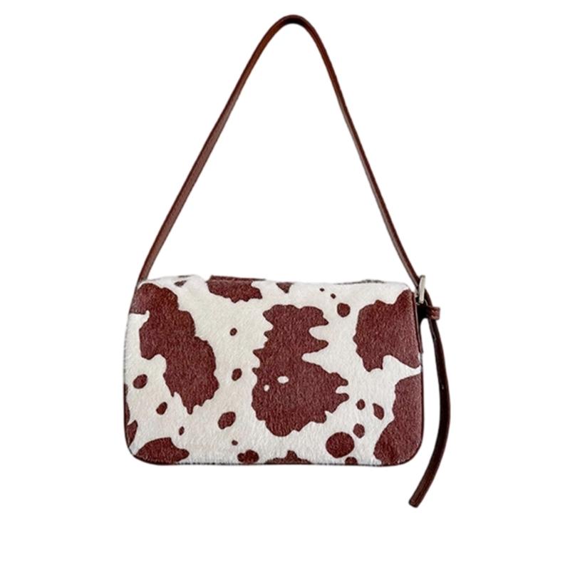 Shoulder Bag for Women Cow Print Slings Hobos Handbag Retro Clutches Purse with Zipper Closure for Evening Party Daily коричневый 1990₽