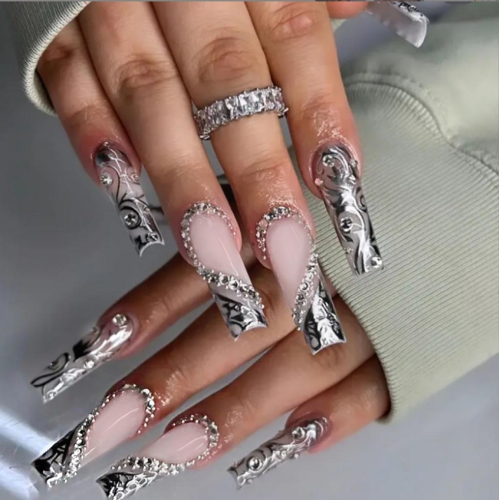 Nail Patch Collection European And American French Spice Girls Wind Fake Nails Rectangle Wear Nail Diamond