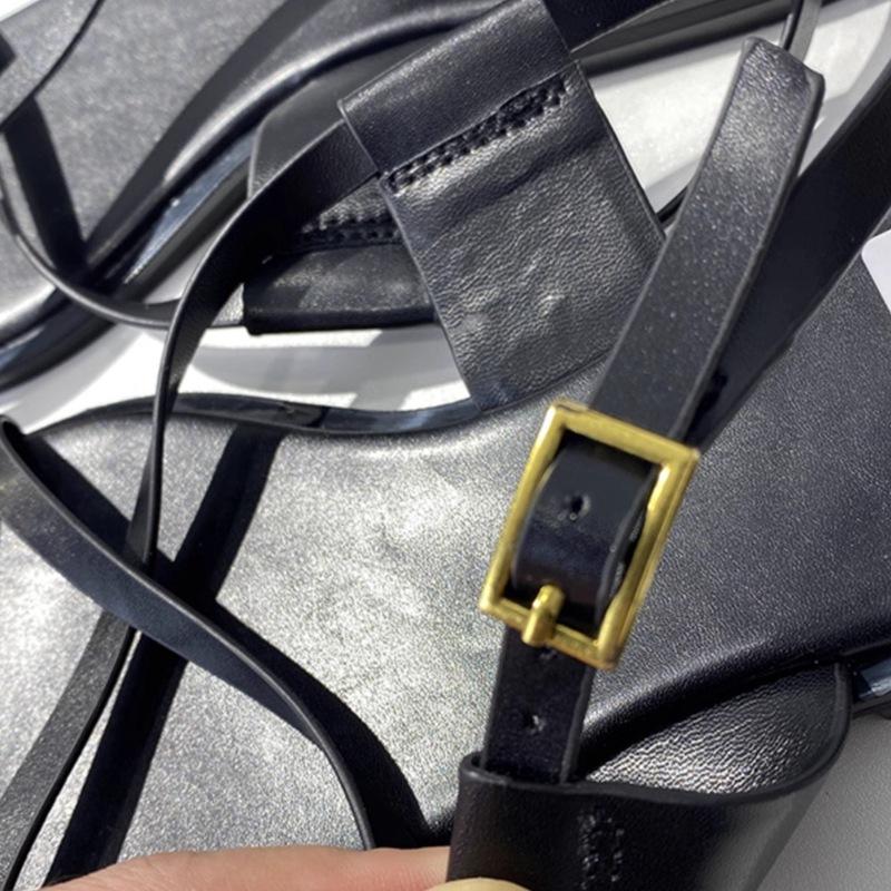 Flat-soled sandals women's fashion versatile one-word strap metal sleeve toe beach vacation sandals